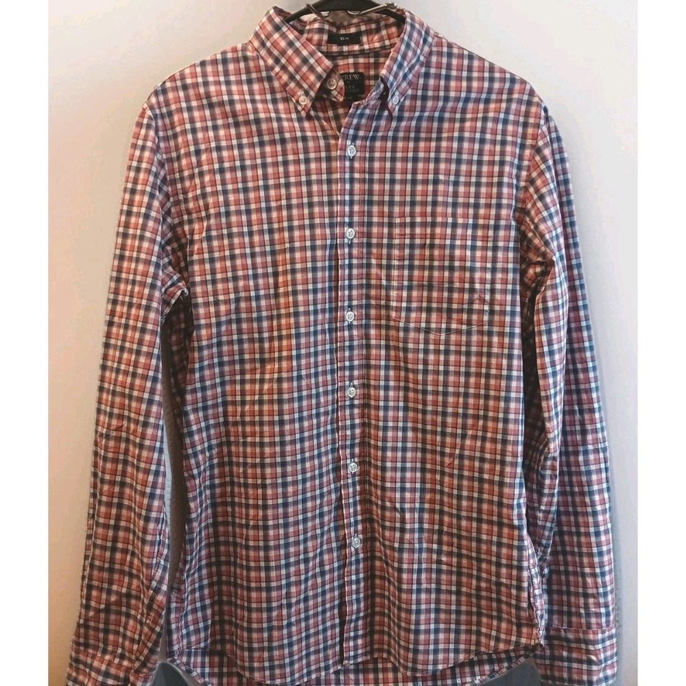J.CREW Men Oxford Shirt Size M Pink Blue Plaid Slim Fit Flex Washed Button Down